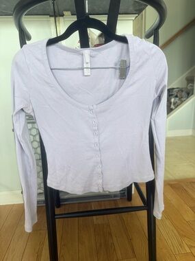 SKIMS Lilac Scoop-Neck Button-Front Long Sleeve Top